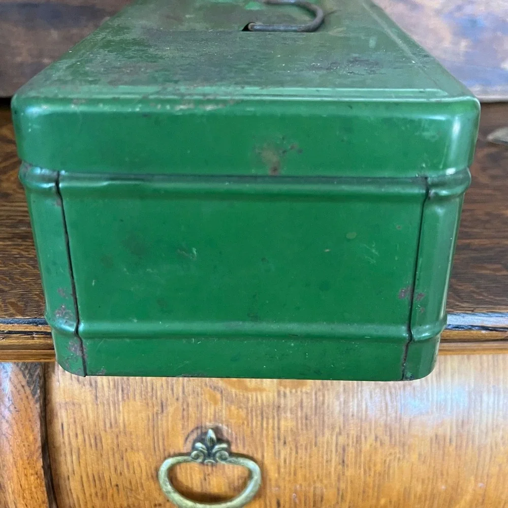 Vintage Climax Green Metal Toolbox Industrial Steel Storage Box Small Chest